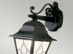 LED Außenwandleuchte Landhausstil Laterne hängend mit Bleiglas, Höhe 45cm
