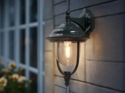 LED Außenwandleuchte Landhausstil Laterne hängend, Grün, Höhe 46cm