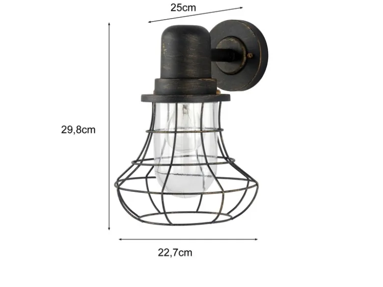 LED Außenwandleuchte Laterne mit Gitter Höhe 30cm, Braun-Gold