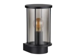 LED Außenwandleuchte Laterne aus Edelstahl mit Rauchglas, Höhe 25cm