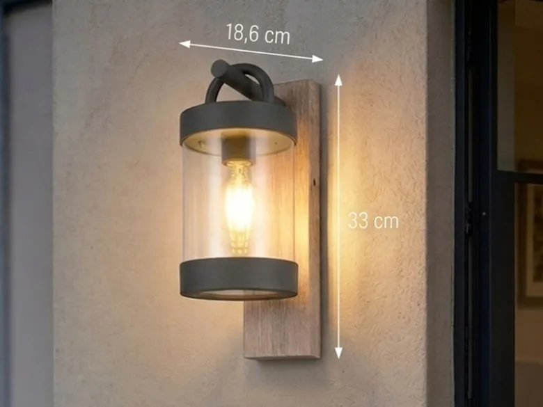 LED Außenwandleuchte Laterne im Landhausstil mit Holzoptik, Höhe 33cm
