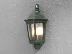 LED Außenwandleuchte Laternen Halbschale, E27, Aluminium Grün, Höhe 44,5cm