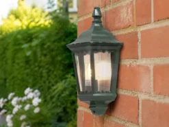 LED Außenwandleuchte Laternen Halbschale, E27, Aluminium Grün, Höhe 44,5cm