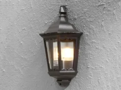 LED Außenwandleuchte Laternen Halbschale, E27, Aluminium Schwarz, Höhe 44,5cm