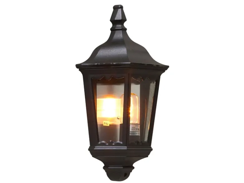 LED Außenwandleuchte Laternen Halbschale, E27, Aluminium Schwarz, Höhe 44,5cm