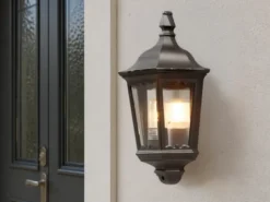 LED Außenwandleuchte Laternen Halbschale, E27, Aluminium Schwarz, Höhe 44,5cm