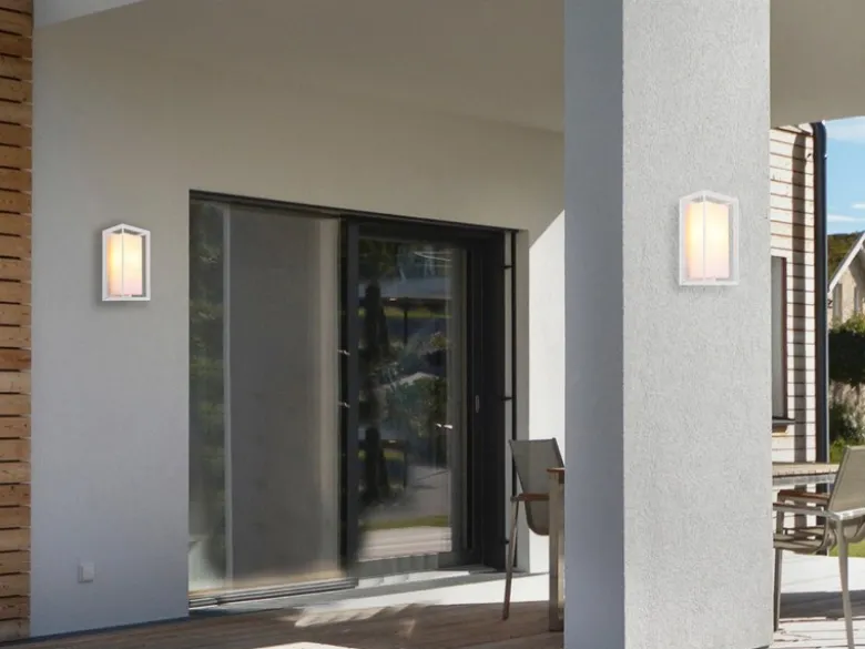 LED Außenwandleuchte Laterne aus Aluminium in Weiß, Höhe 25cm