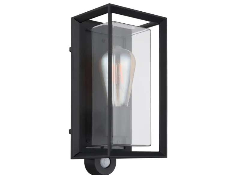 LED Außenwandleuchte Laterne mit Bewegungsmelder in Schwarz, Höhe 28cm