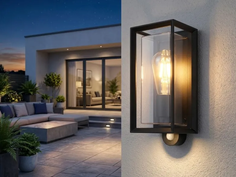 LED Außenwandleuchte Laterne mit Bewegungsmelder in Schwarz, Höhe 28cm