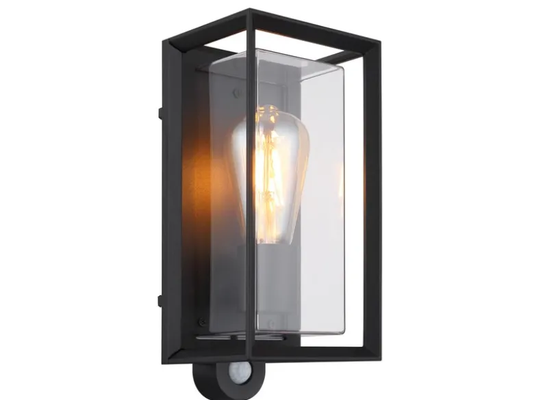 LED Außenwandleuchte Laterne mit Bewegungsmelder in Schwarz, Höhe 28cm