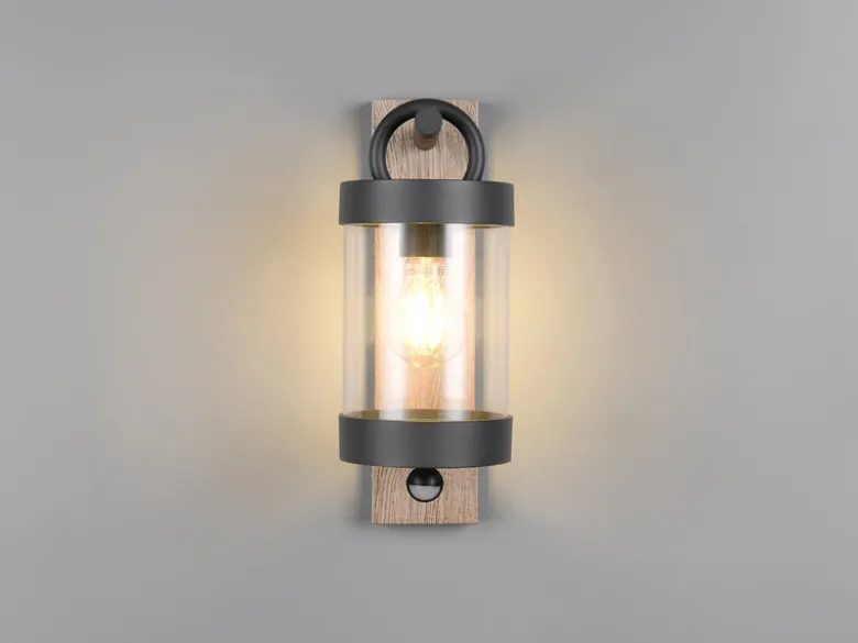 LED Außenwandleuchte Laterne Holzoptik mit Bewegungsmelder, Höhe 33cm
