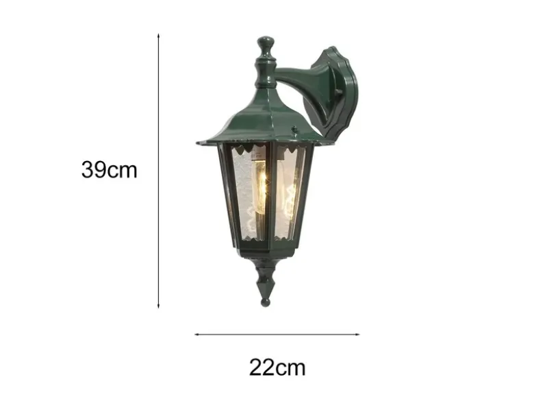 LED Außenwandleuchte Laterne hängend aus Aluminium Grün, E27, Höhe 39cm