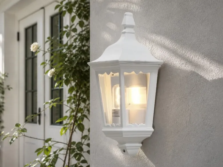 LED Außenwandleuchte Laternen Halbschale, E27, Aluminium Weiß, Höhe 44,5cm