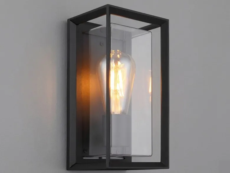 LED Außenwandleuchte Laterne aus Aluminium in Schwarz, Höhe 25cm
