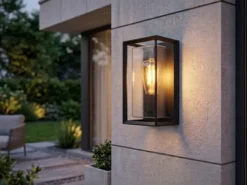 LED Außenwandleuchte Laterne aus Aluminium in Schwarz, Höhe 25cm