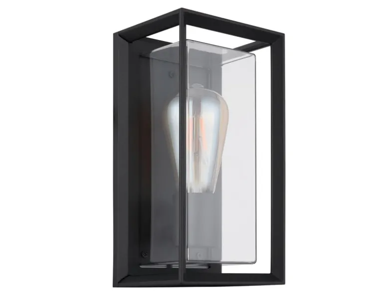 LED Außenwandleuchte Laterne aus Aluminium in Schwarz, Höhe 25cm