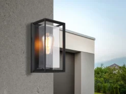 LED Außenwandleuchte Laterne aus Aluminium in Schwarz, Höhe 25cm