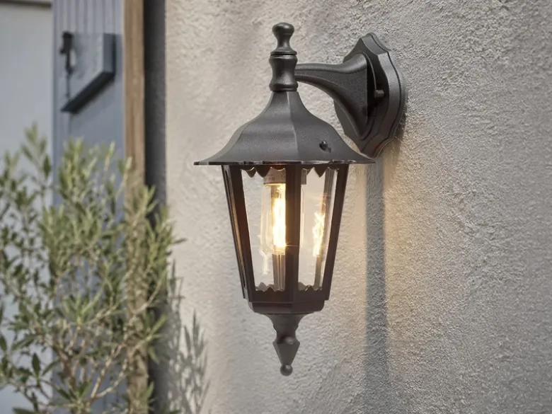 LED Außenwandleuchte Laterne hängend aus Aluminium Schwarz, E27, Höhe 39cm