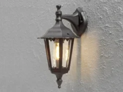 LED Außenwandleuchte Laterne hängend aus Aluminium Schwarz, E27, Höhe 39cm
