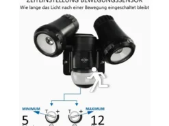 LED Außenwandleuchte mit Bewegungsmelder Schwarz Breite 17cm Strahler 10W IP54
