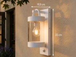 LED Außenwandleuchte mit Bewegungsmelder, Laterne Weiß, Höhe 33cm