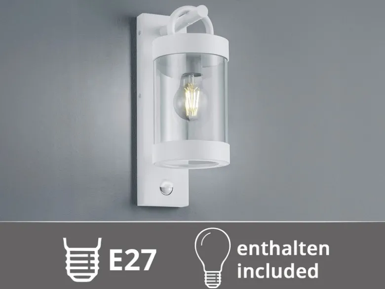 LED Außenwandleuchte mit Bewegungsmelder, Laterne Weiß, Höhe 33cm