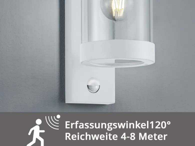 LED Außenwandleuchte mit Bewegungsmelder, Laterne Weiß, Höhe 33cm