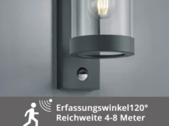 LED Außenwandleuchte mit Bewegungsmelder, Laterne Anthrazit, Höhe 33cm
