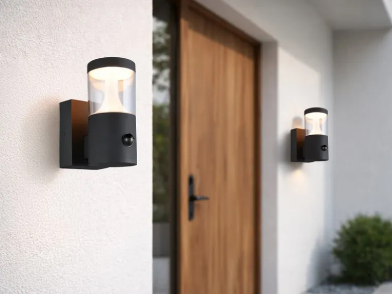 LED Außenwandleuchte mit Bewegungsmelder TAGUS Reihenschaltung geeignet H: 24cm