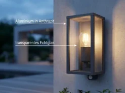 LED Außenwandleuchte mit Bewegungsmelder in Anthrazit, Höhe 29cm
