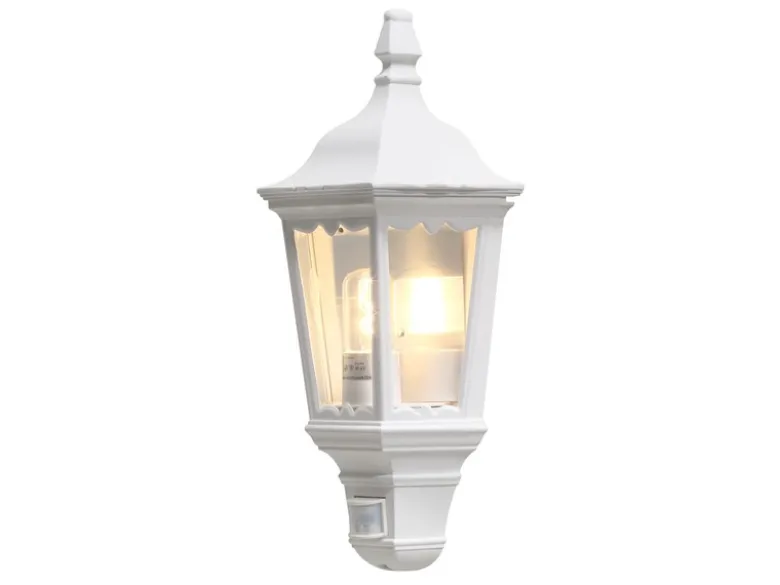 LED Außenwandleuchte mit Bewegungsmelder, Laternen Halbschale, Weiß Höhe 49,5cm