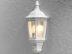 LED Außenwandleuchte mit Bewegungsmelder, Laternen Halbschale, Weiß Höhe 49,5cm