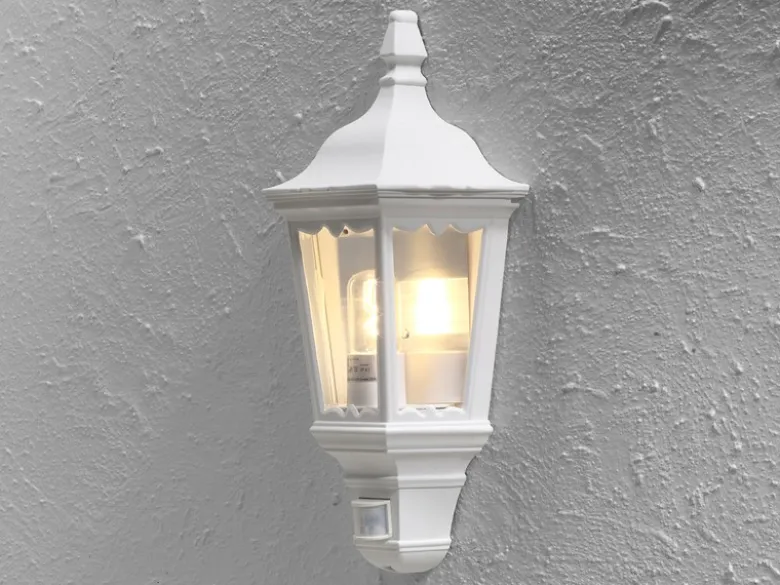 LED Außenwandleuchte mit Bewegungsmelder, Laternen Halbschale, Weiß Höhe 49,5cm