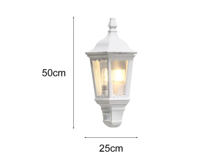 LED Außenwandleuchte mit Bewegungsmelder, Laternen Halbschale, Weiß Höhe 49,5cm