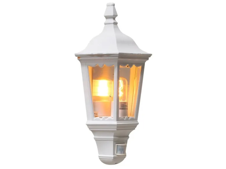 LED Außenwandleuchte mit Bewegungsmelder, Laternen Halbschale, Weiß Höhe 49,5cm