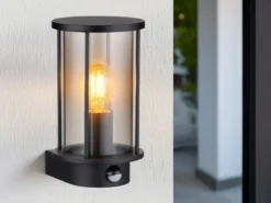 LED Außenwandleuchte mit Bewegungsmelder aus Edelstahl & Rauchglas, H: 25cm