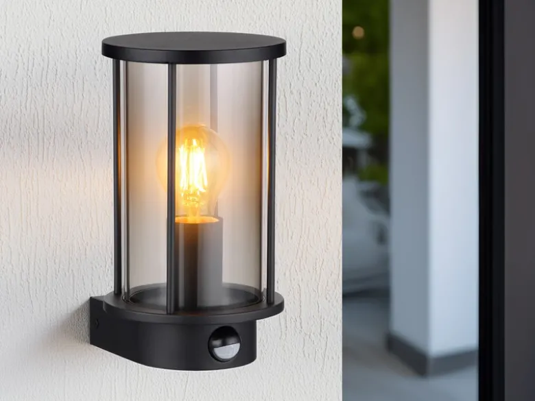 LED Außenwandleuchte mit Bewegungsmelder aus Edelstahl & Rauchglas, H: 25cm