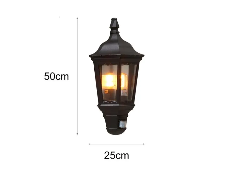 LED Außenwandleuchte mit Bewegungsmelder, Laternen Halbschale, Schwarz H: 49,5cm