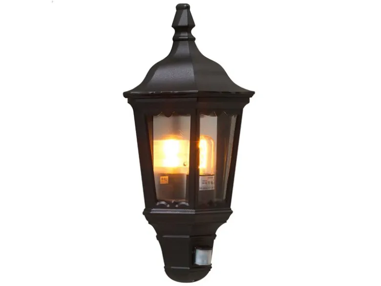 LED Außenwandleuchte mit Bewegungsmelder, Laternen Halbschale, Schwarz H: 49,5cm