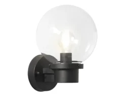 LED Außenwandleuchte mit Dämmerungssensor, Schwarz mit Glas Kugel Ø 20cm