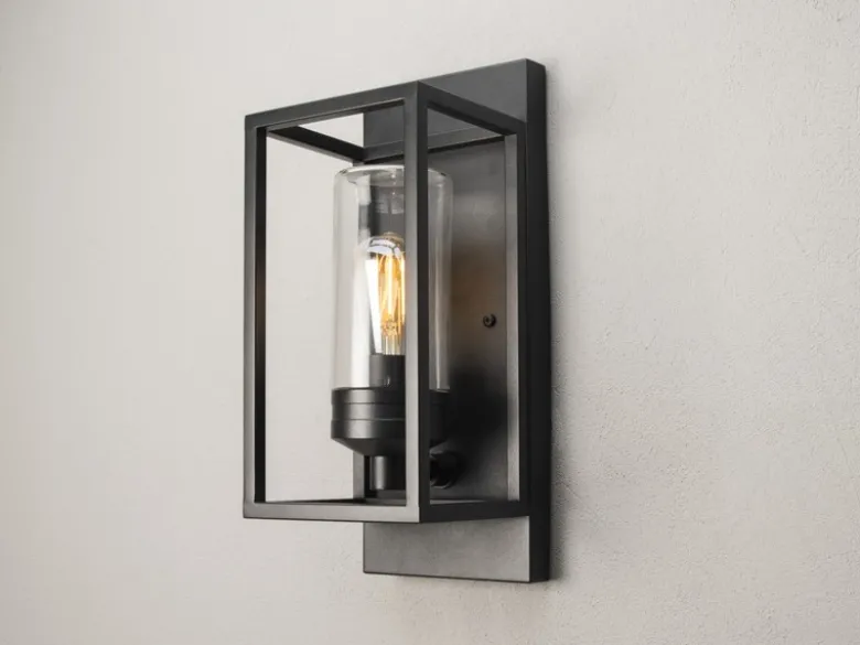LED Außenwandleuchte mit Dämmerungssensor, H: 40cm Edelstahl Schwarz