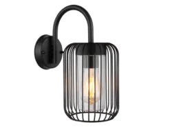 LED Außenwandleuchte mit Gitterschirm aus schwarzem Edelstahl, Höhe 32,5cm