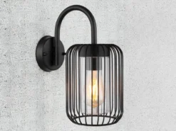LED Außenwandleuchte mit Gitterschirm aus schwarzem Edelstahl, Höhe 32,5cm