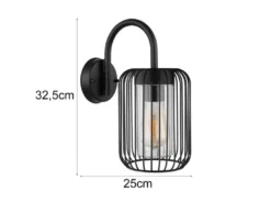 LED Außenwandleuchte mit Gitterschirm aus schwarzem Edelstahl, Höhe 32,5cm