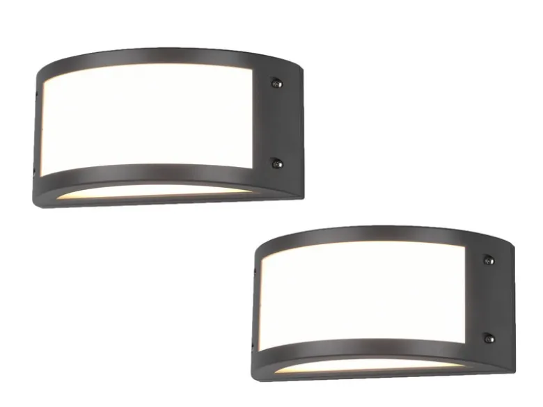 LED Außenwandleuchten 2er Set halbrund in Anthrazit, Breite 24,8 cm