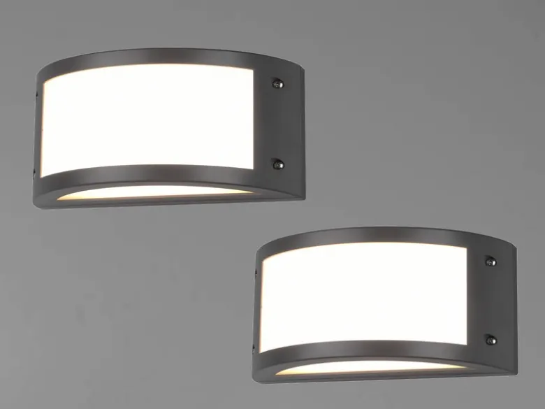 LED Außenwandleuchten 2er Set halbrund in Anthrazit, Breite 24,8 cm