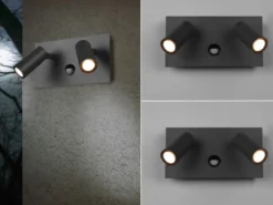 LED Außenwandleuchten 2er Set Strahler 2-flammig mit Bewegungsmelder Anthrazit