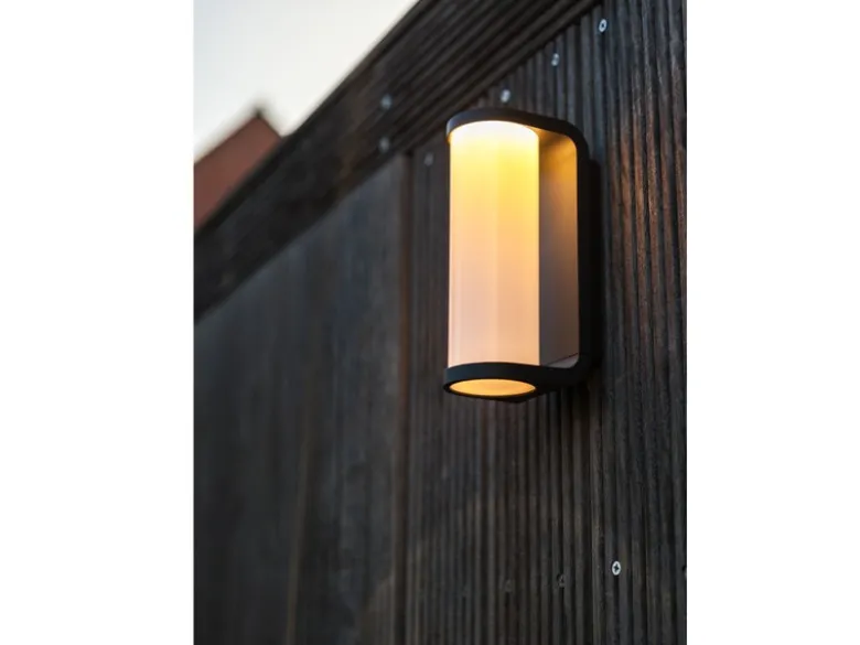 LED Außenwandleuchten 2er SET Schwarz, Glas-Zylinder 7x20cm
