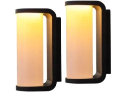 LED Außenwandleuchten 2er SET Schwarz, Glas-Zylinder 7x20cm