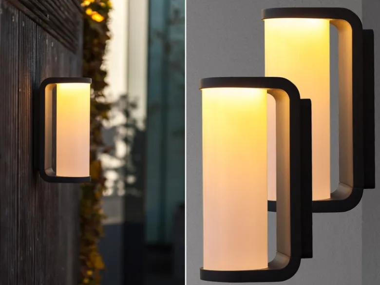 LED Außenwandleuchten 2er SET Schwarz, Glas-Zylinder 7x20cm